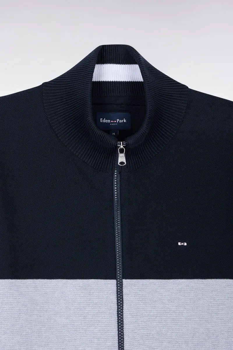 Cardigan zippé à col camionneur en coton marine à découpe coupe droite