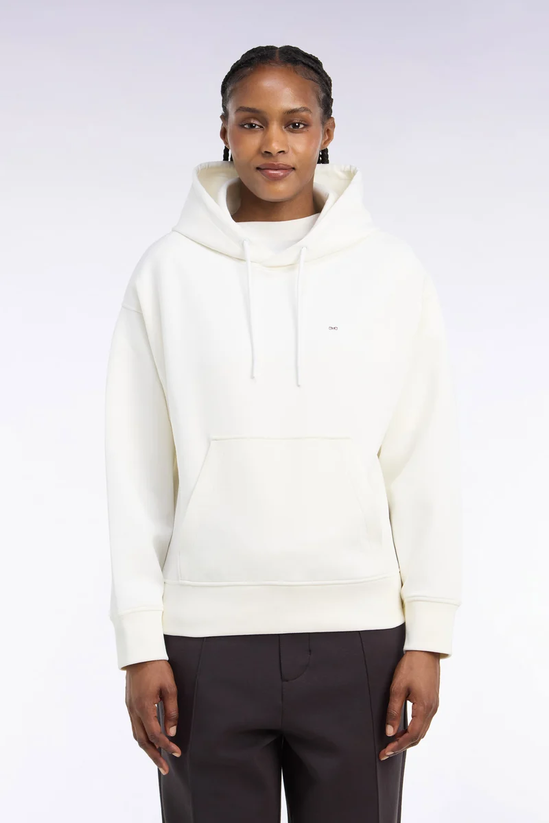 Sweatshirt à capuche unisexe en interlock écru coupe loose