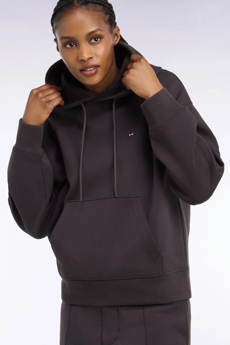 Sweatshirt à capuche unisexe en interlock marron coupe loose