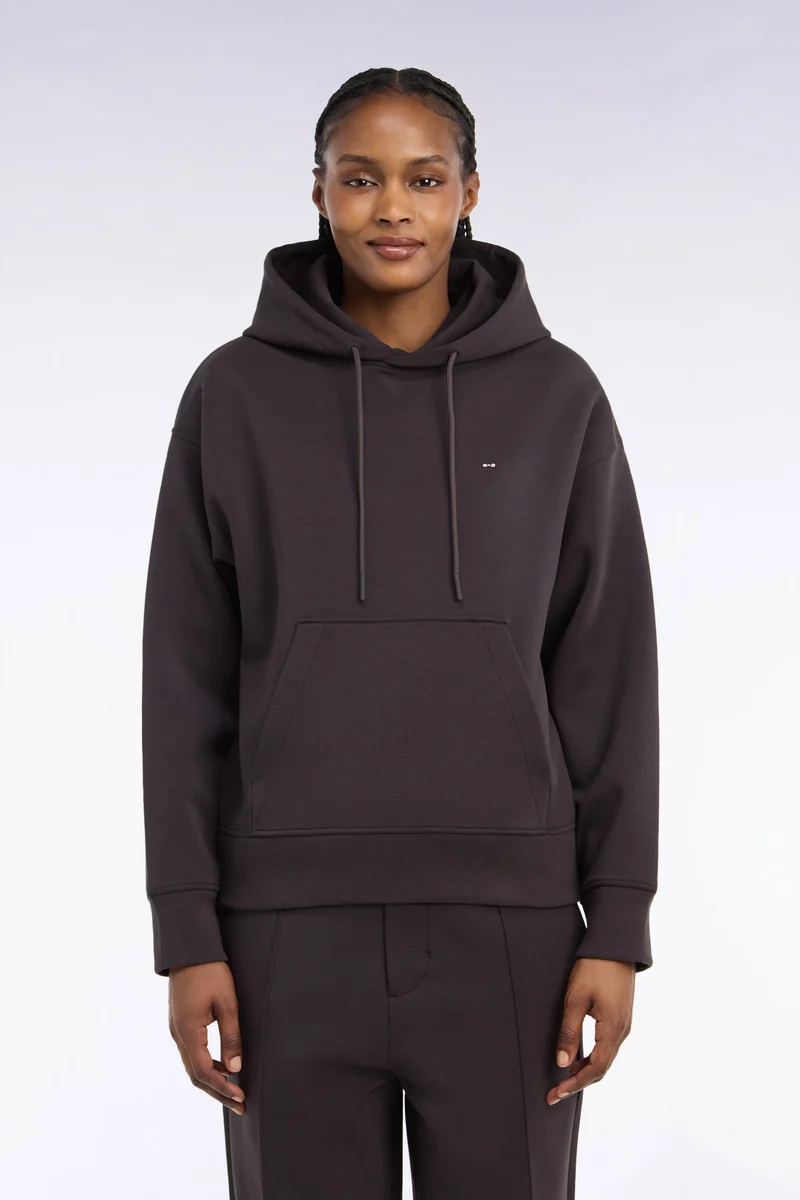 Sweatshirt à capuche unisexe en interlock marron coupe loose