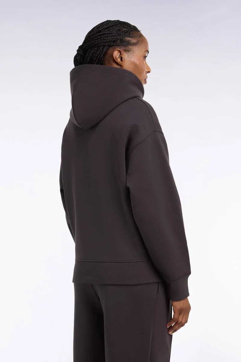 Sweatshirt à capuche unisexe en interlock marron coupe loose