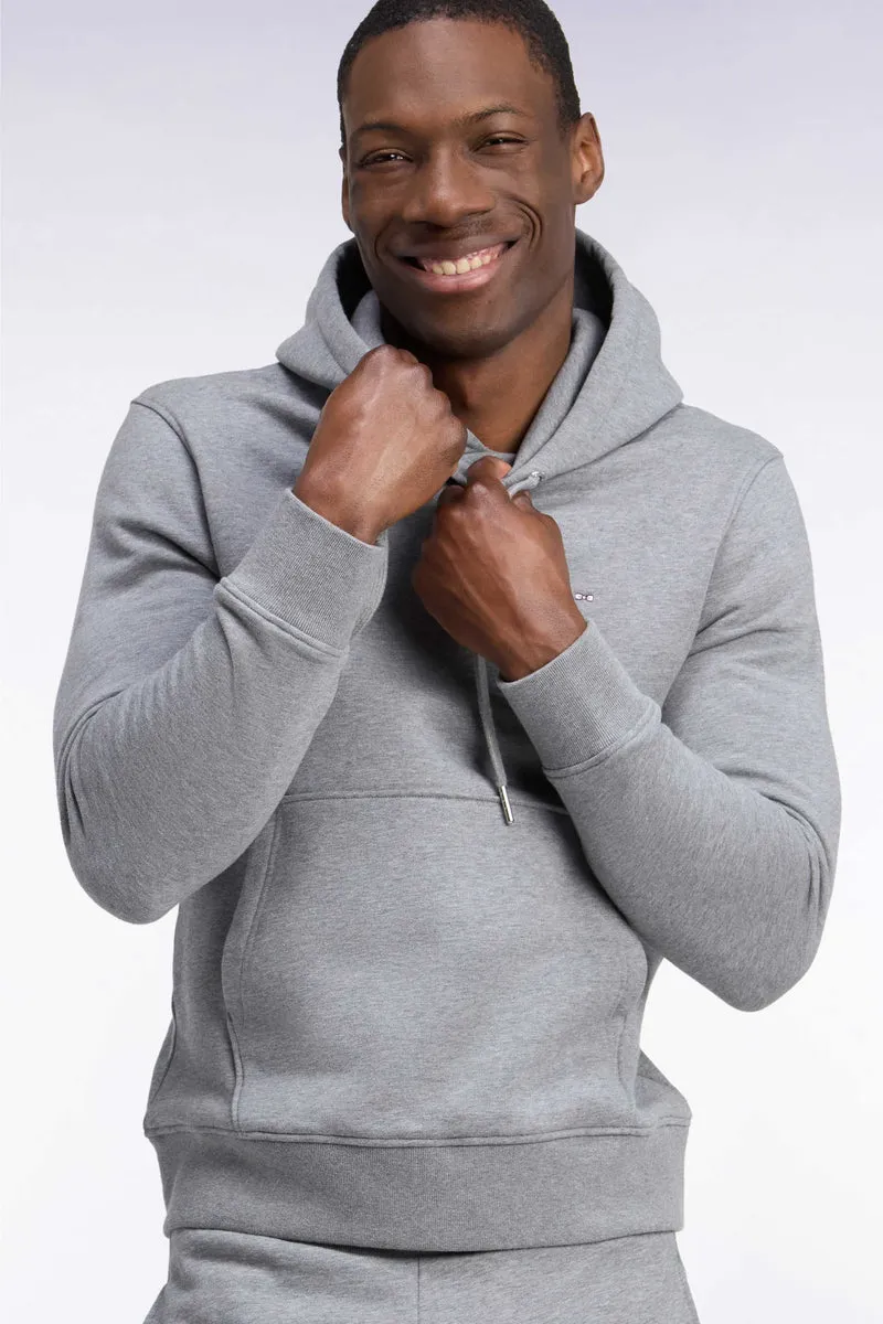 Sweatshirt à capuche en molleton coton gris coupe droite