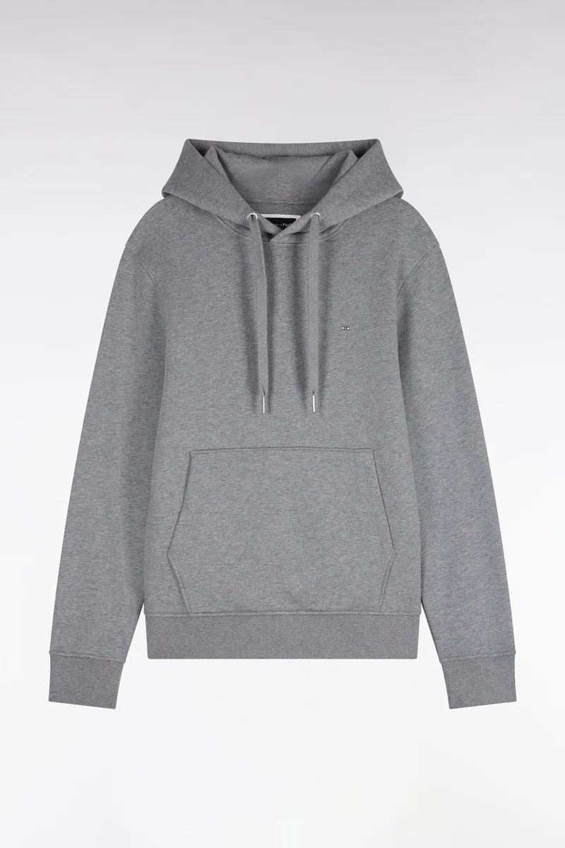 Sweatshirt à capuche en molleton coton gris coupe droite