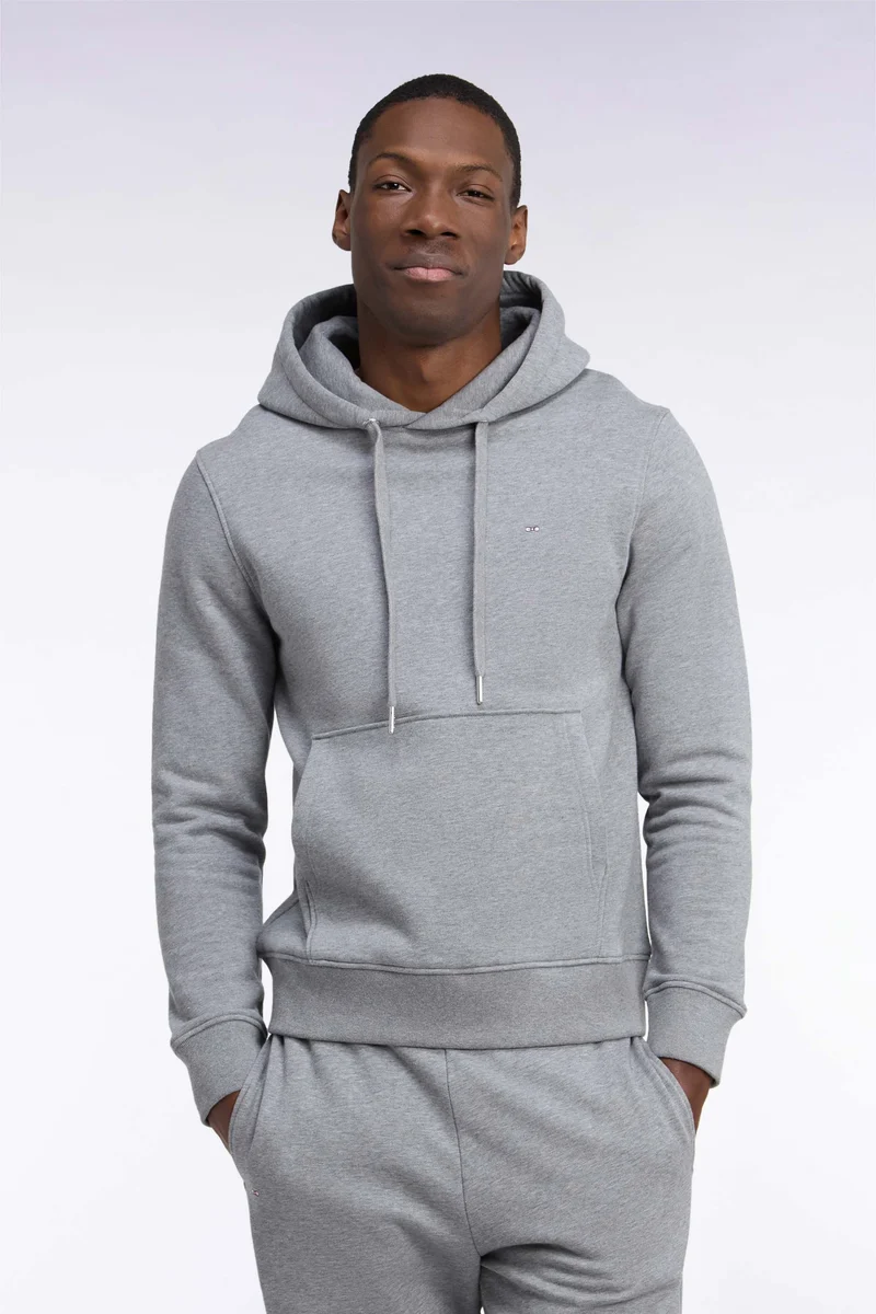 Sweatshirt à capuche en molleton coton gris coupe droite