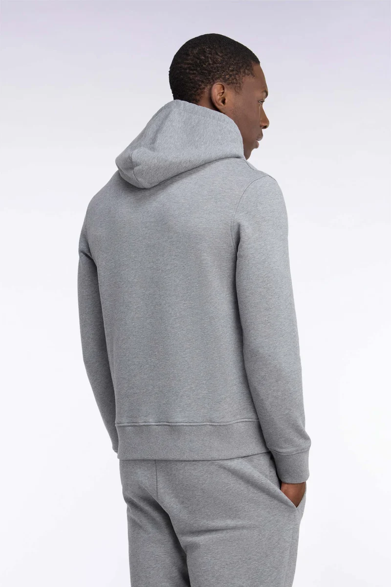 Sweatshirt à capuche en molleton coton gris coupe droite