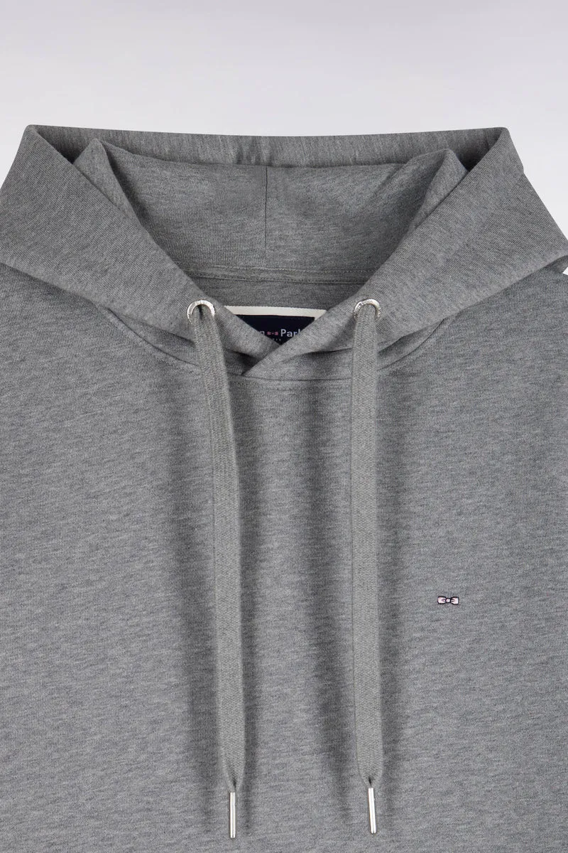 Sweatshirt à capuche en molleton coton gris coupe droite