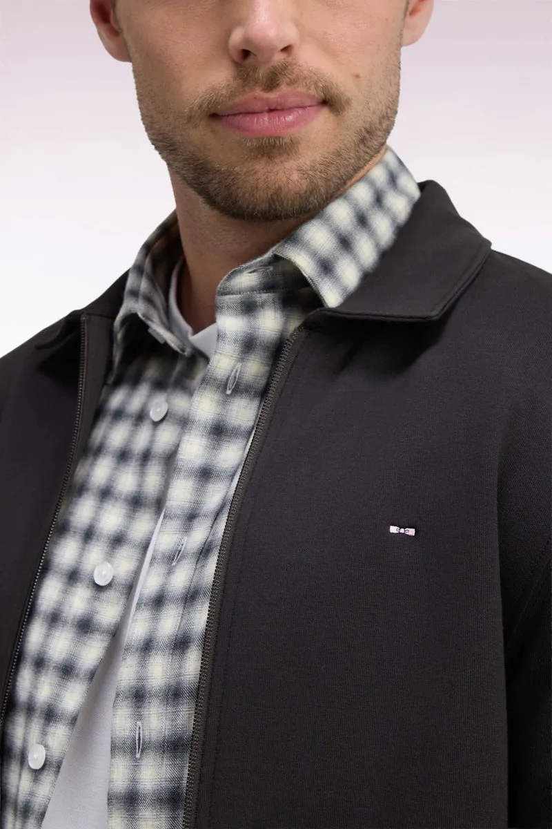 Sweatshirt zippé à col polo en coton marron coupe droite
