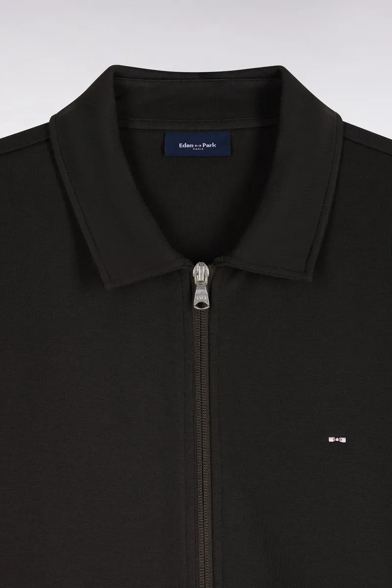 Sweatshirt zippé à col polo en coton marron coupe droite