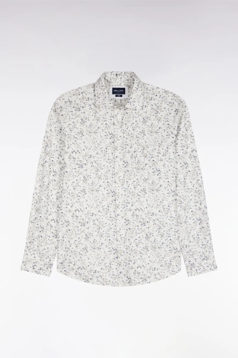 Chemise en coton écru à micromotifs coupe ajustée