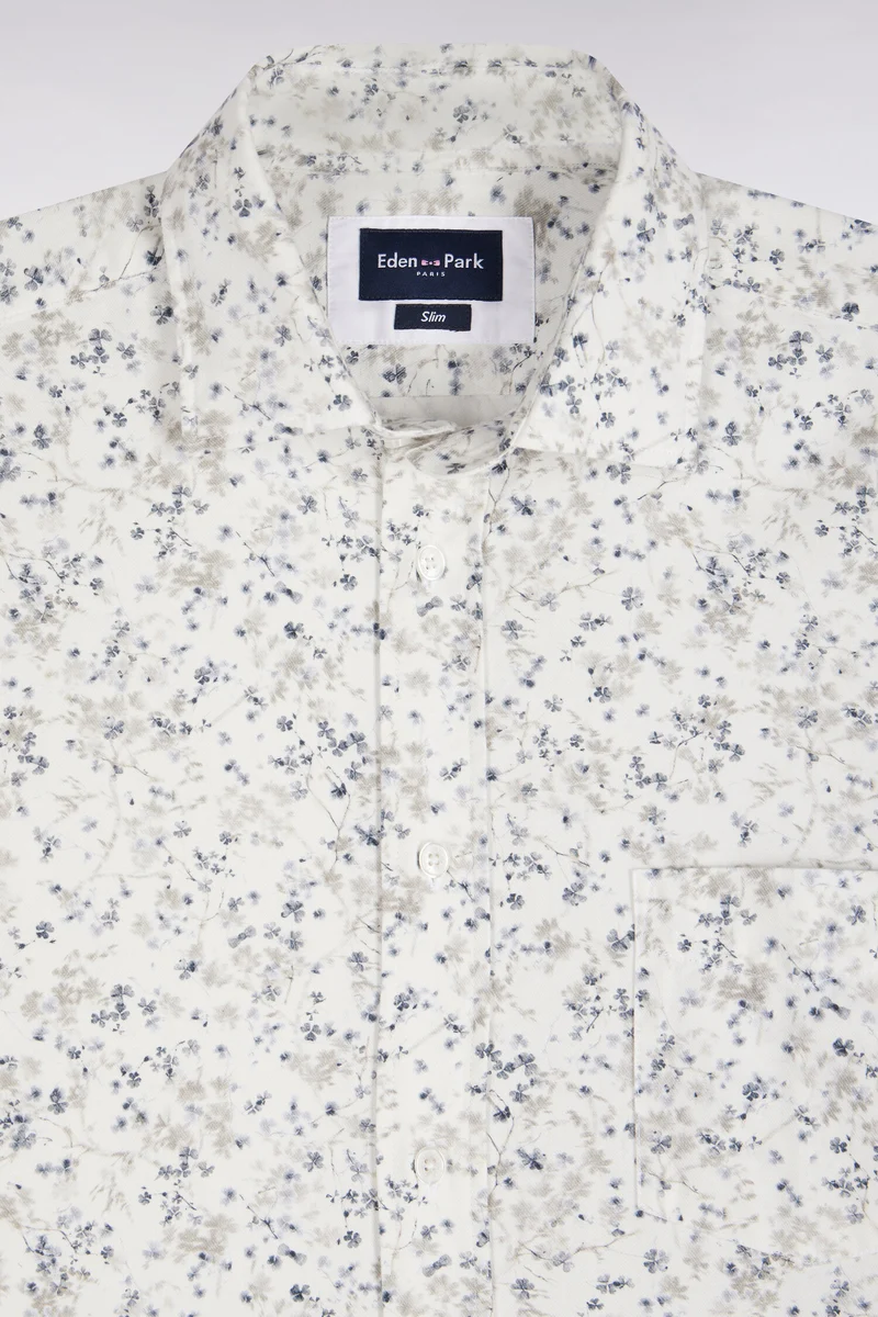 Chemise en coton écru à micromotifs coupe ajustée