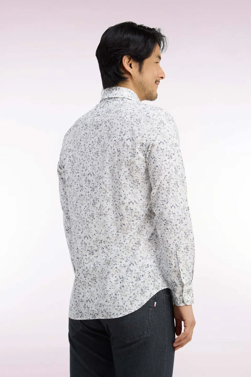 Chemise en coton écru à micromotifs coupe ajustée