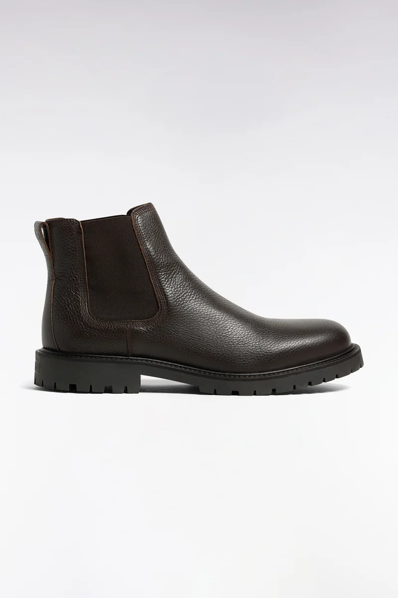 Bottines Chelsea en cuir grainé marron