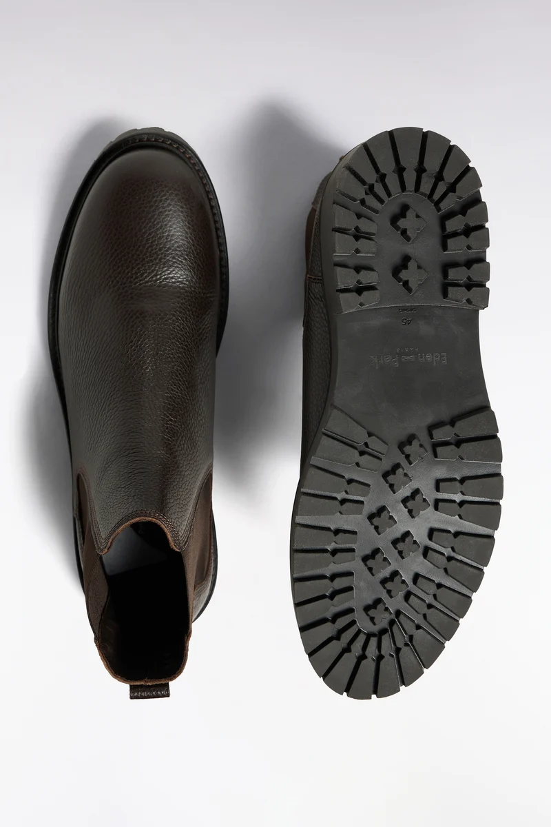 Bottines Chelsea en cuir grainé marron