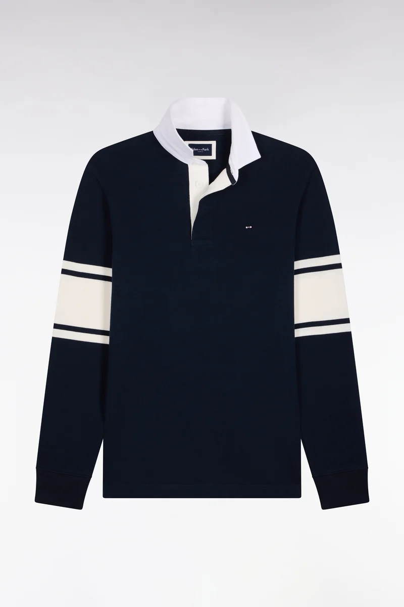 Maillot manches longues marine à détails blancs contrastés