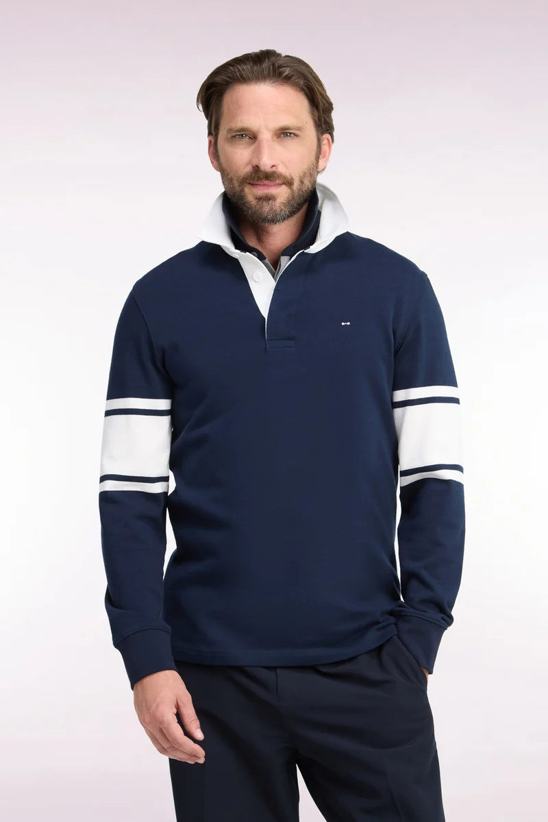 Maillot manches longues marine à détails blancs contrastés