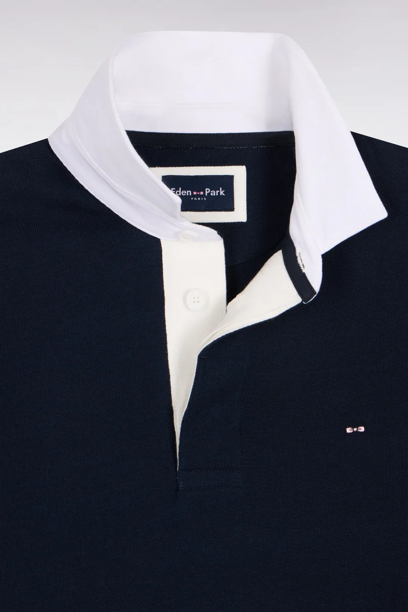 Maillot manches longues marine à détails blancs contrastés