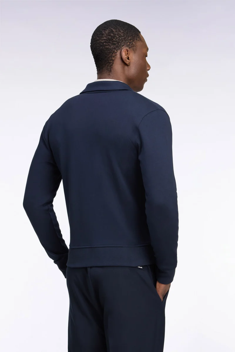 Sweatshirt zippé à col polo en coton marine coupe droite