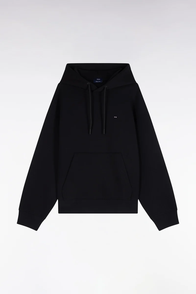 Sweatshirt à capuche unisexe en interlock noir coupe loose