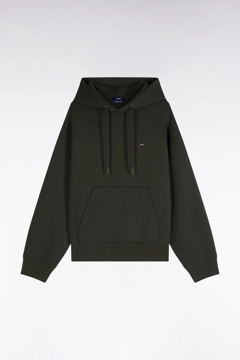Sweatshirt à capuche unisexe en interlock kaki coupe loose