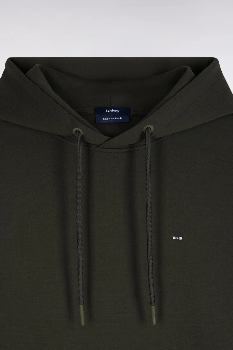 Sweatshirt à capuche unisexe en interlock kaki coupe loose