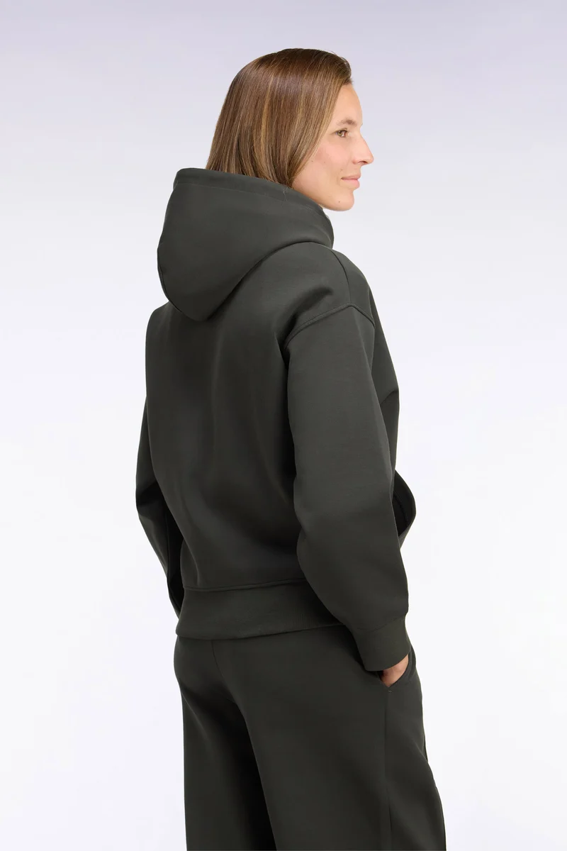 Sweatshirt à capuche unisexe en interlock kaki coupe loose