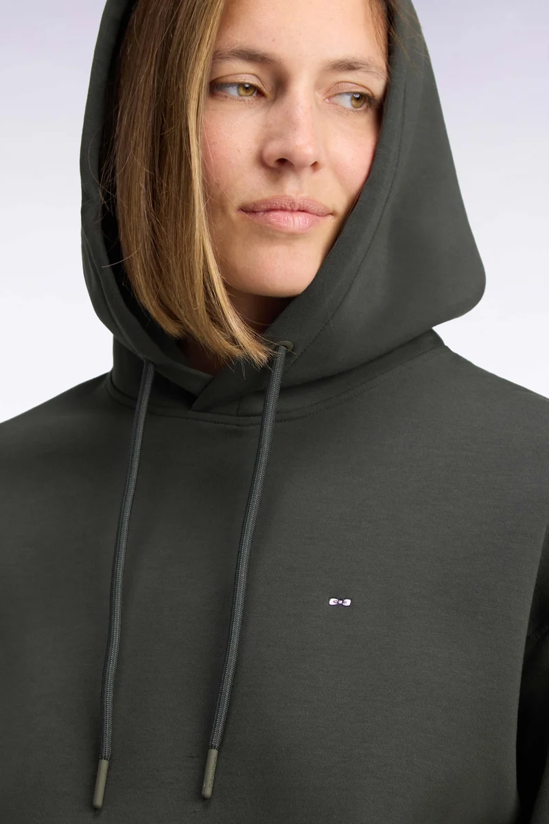 Sweatshirt à capuche unisexe en interlock kaki coupe loose