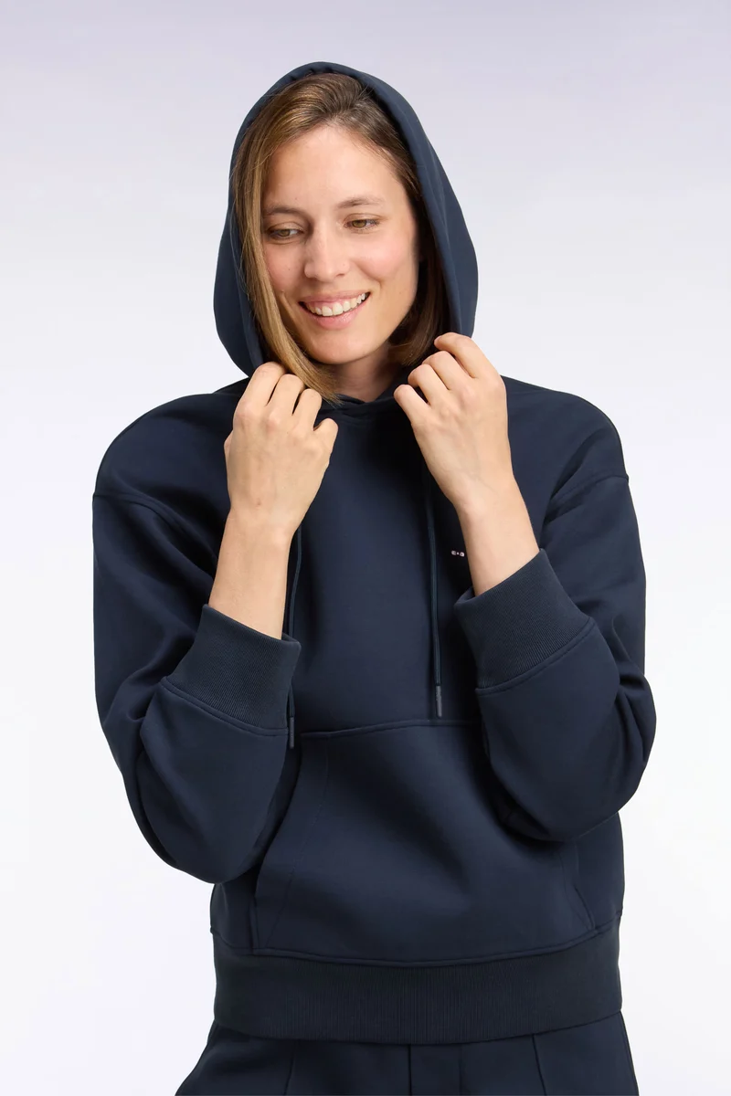 Sweatshirt à capuche unisexe en interlock marine coupe loose