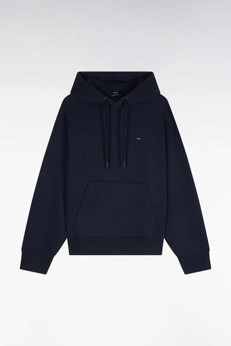 Sweatshirt à capuche unisexe en interlock marine coupe loose