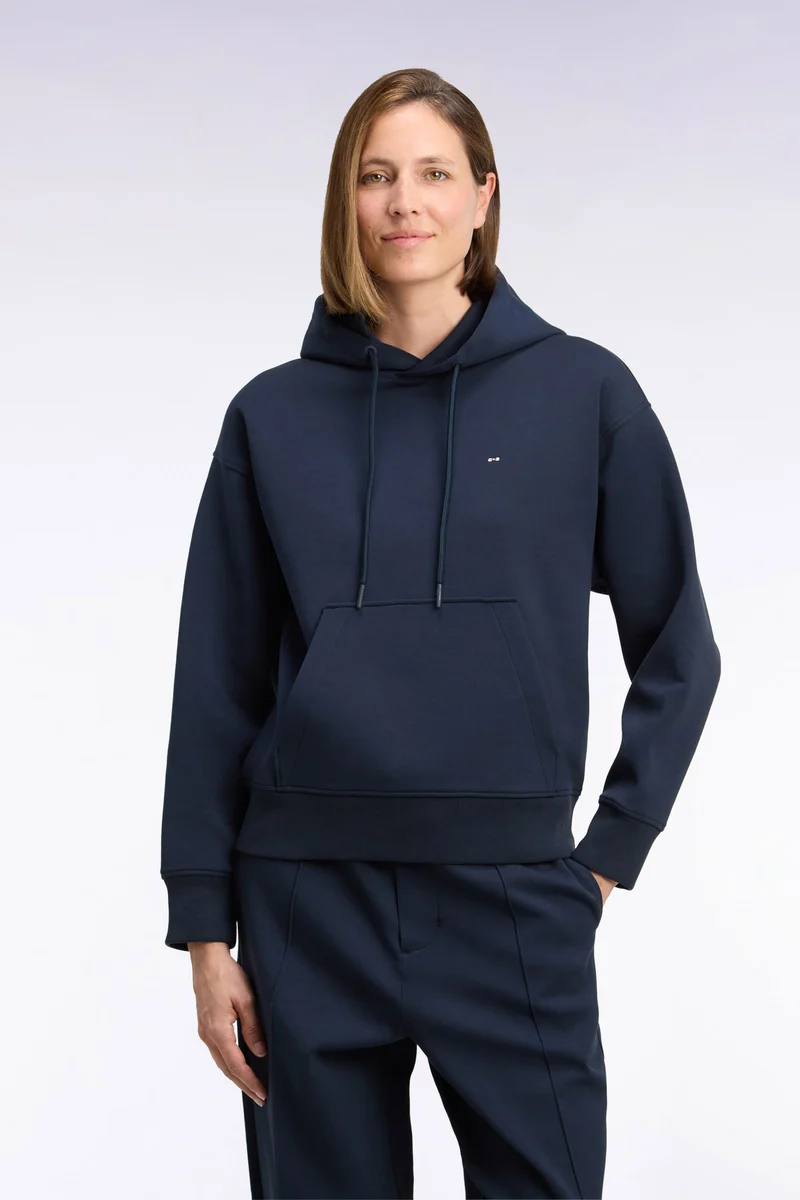 Sweatshirt à capuche unisexe en interlock marine coupe loose