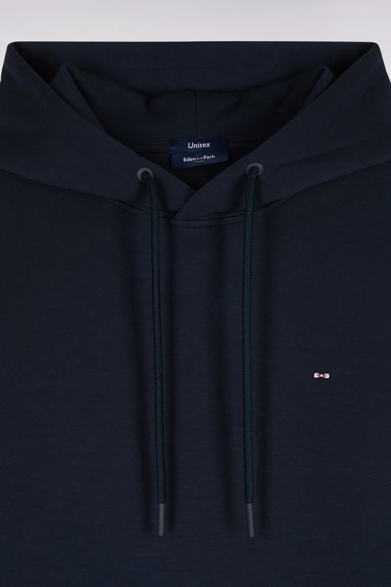 Sweatshirt à capuche unisexe en interlock marine coupe loose