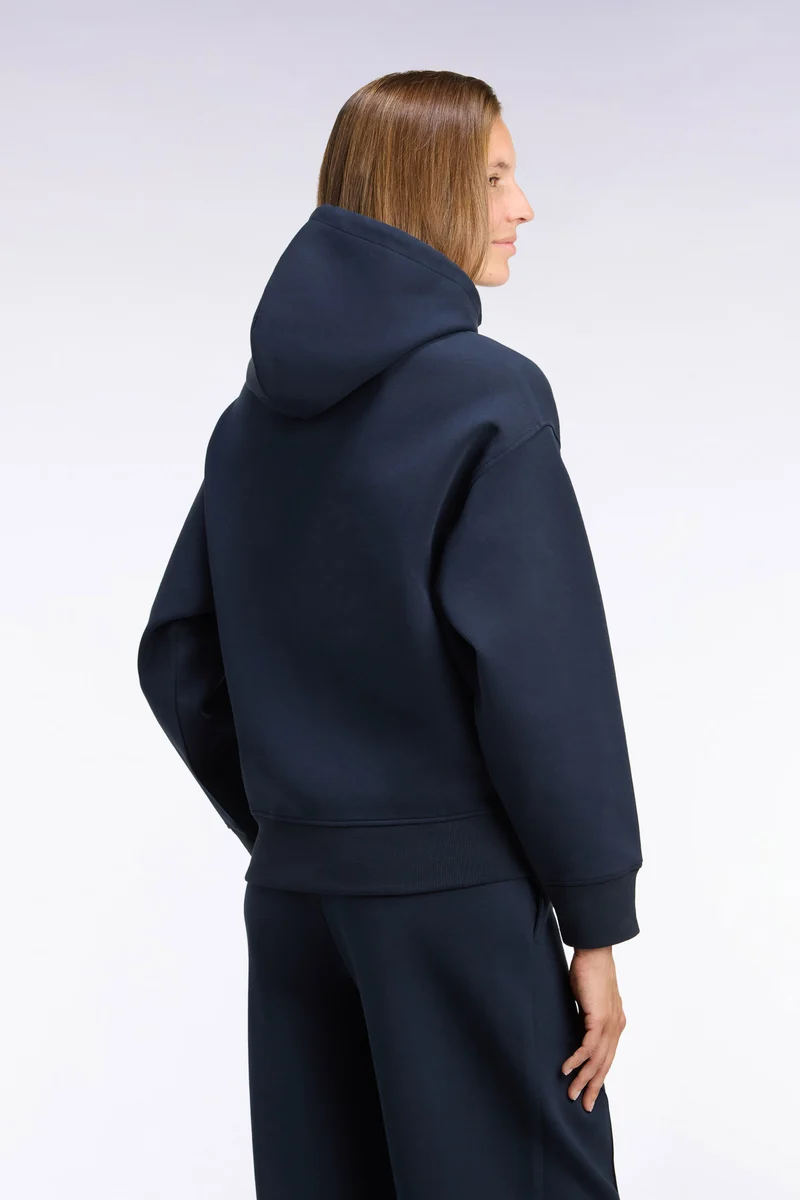Sweatshirt à capuche unisexe en interlock marine coupe loose