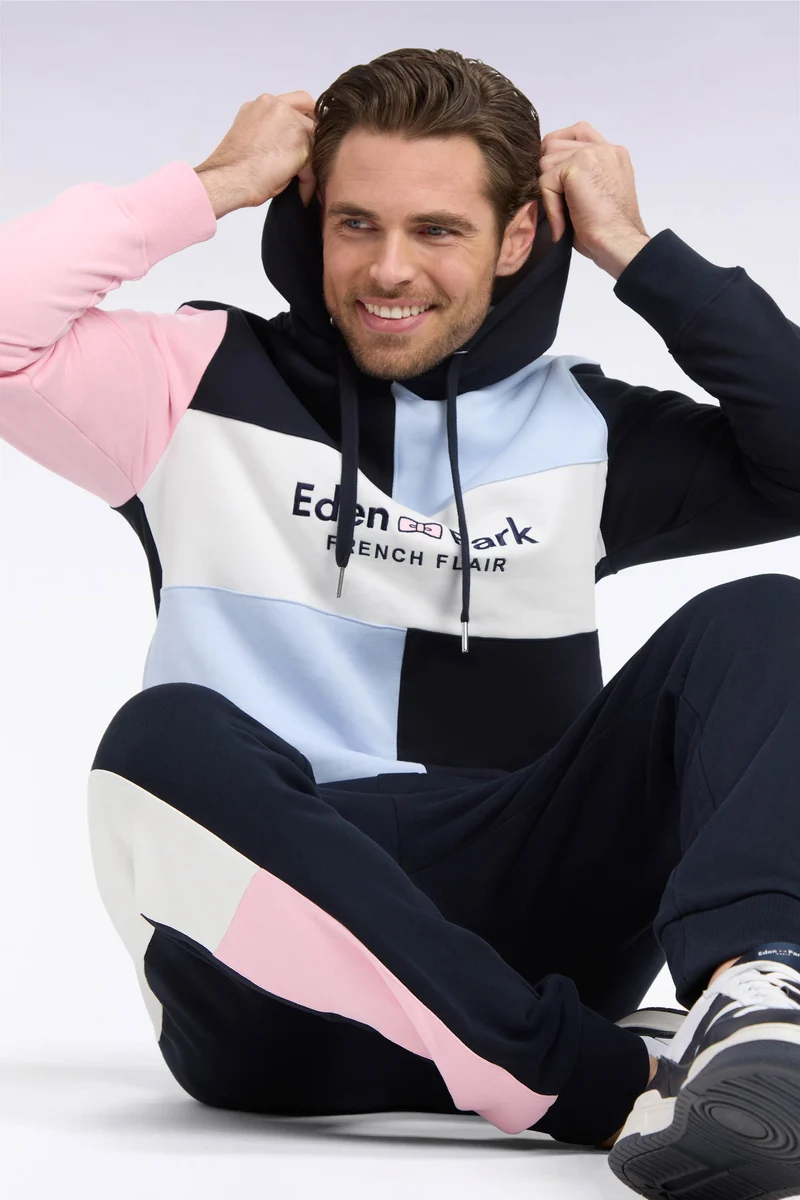 Sweatshirt à capuche en coton marine brodé coupe droite