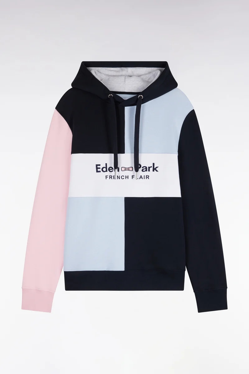 Sweatshirt à capuche en coton marine brodé coupe droite