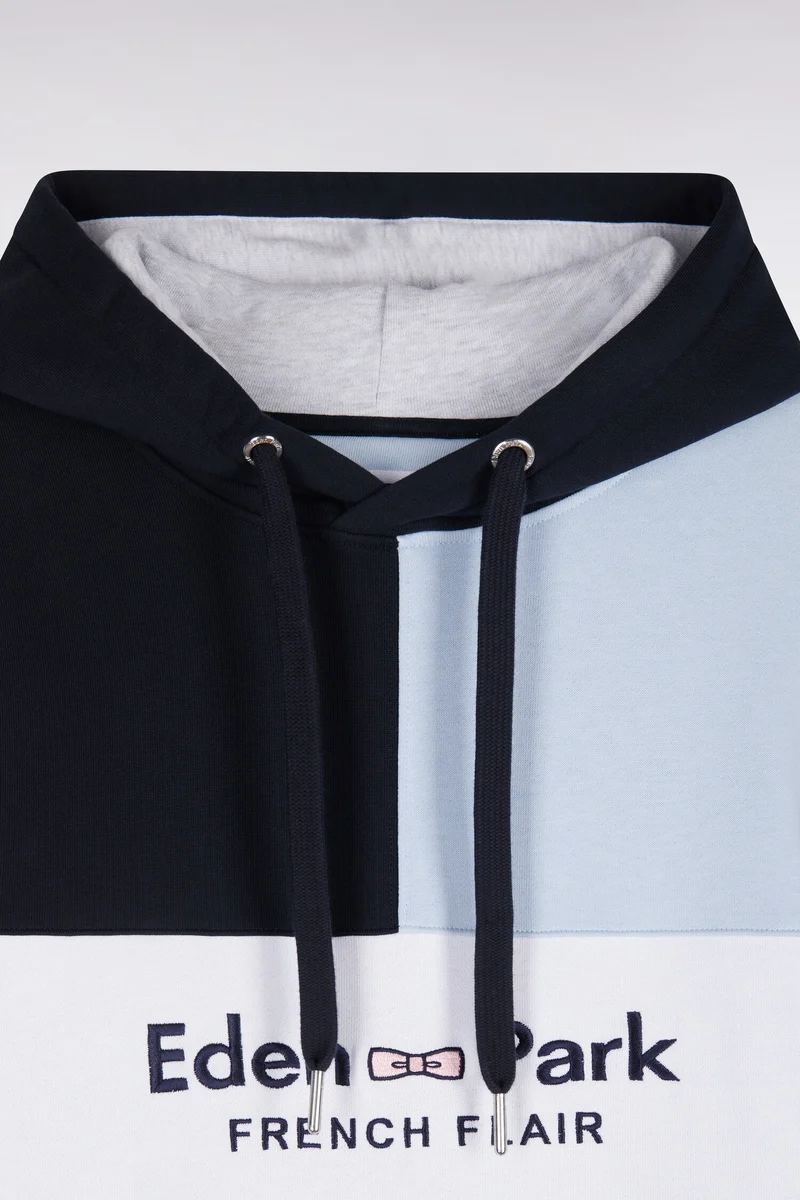 Sweatshirt à capuche en coton marine brodé coupe droite