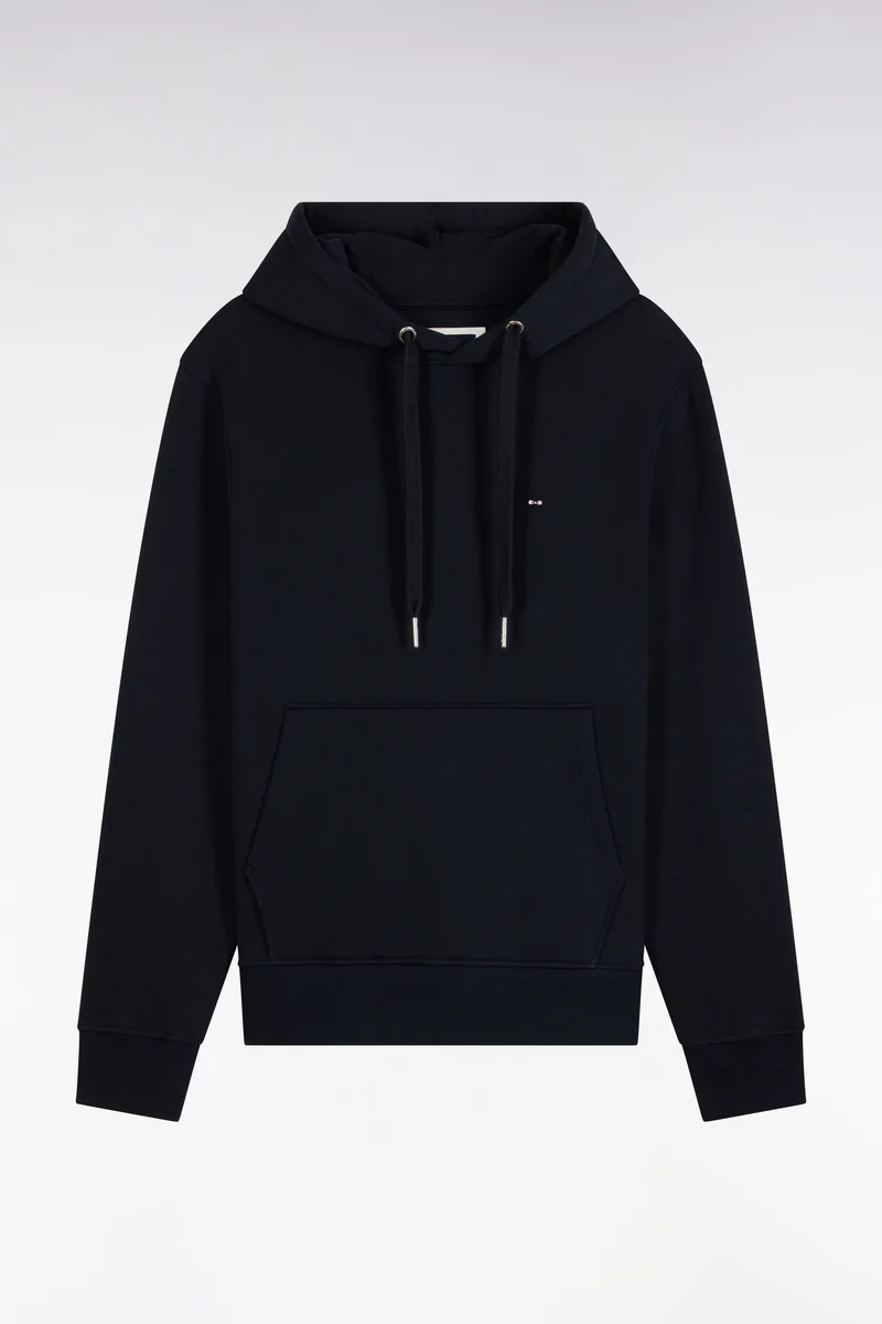 Sweatshirt à capuche en molleton coton marine coupe droite