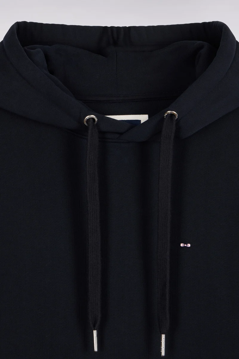 Sweatshirt à capuche en molleton coton marine coupe droite