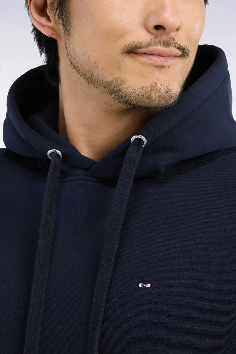 Sweatshirt à capuche en molleton coton marine coupe droite
