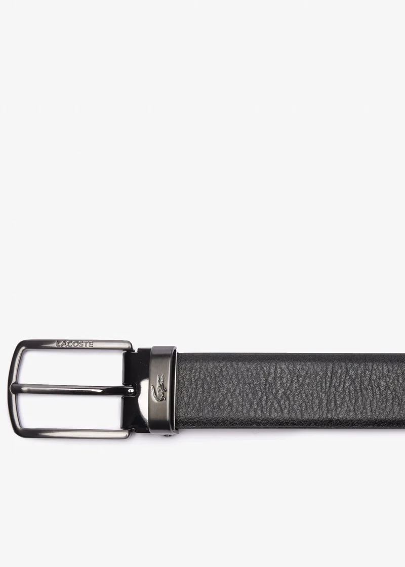 Coffret ceinture 2 boucles Lacoste en cuir noir