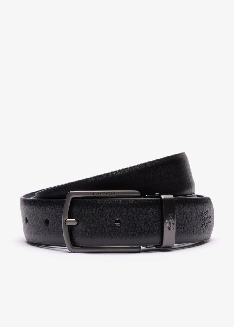 Coffret ceinture 2 boucles Lacoste en cuir noir