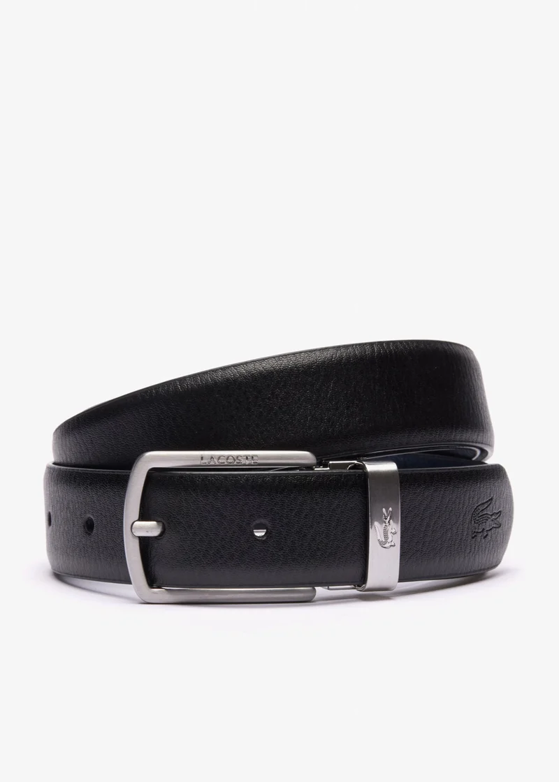 Coffret ceinture 2 boucles Lacoste en cuir noir