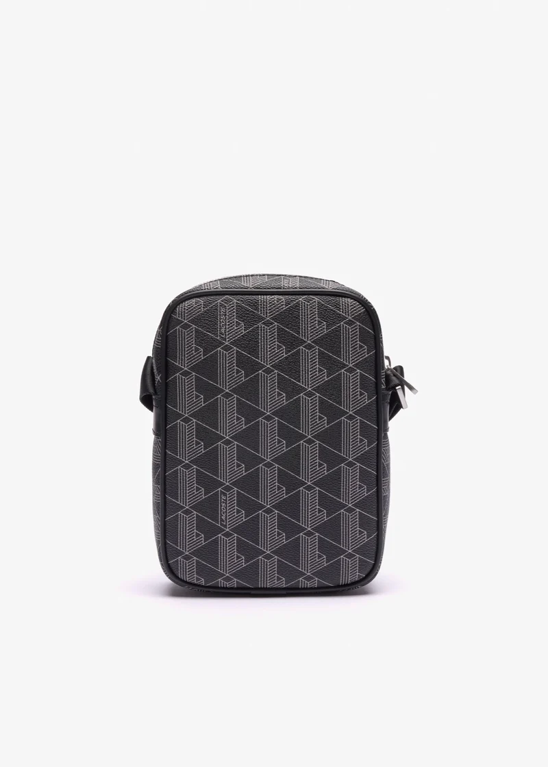 Sacoche monogramme Lacoste noire en cuir