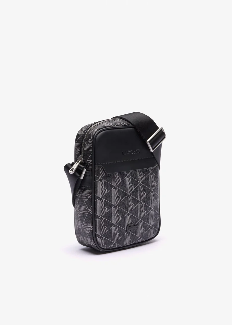 Sacoche monogramme Lacoste noire en cuir
