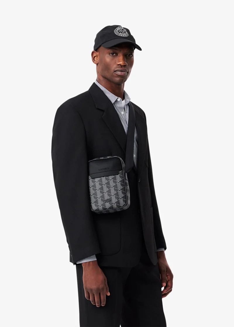 Sacoche monogramme Lacoste noire en cuir