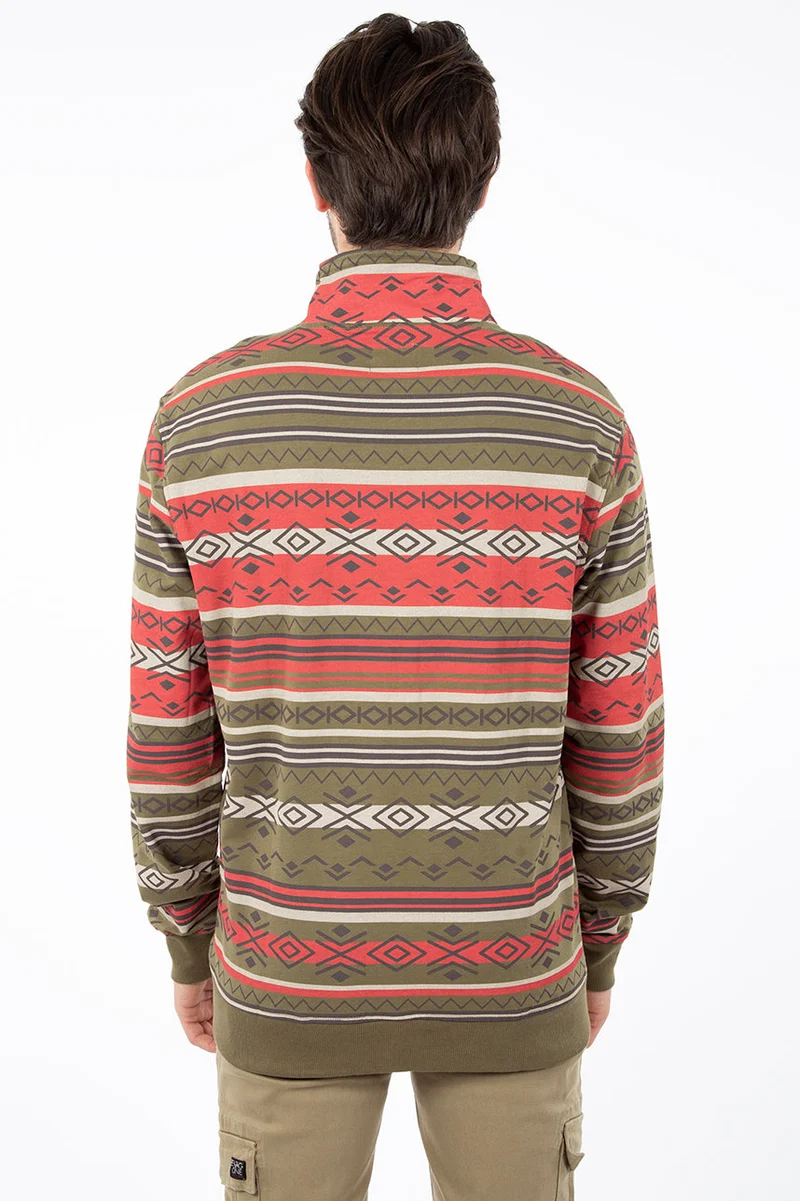 Chandail col montant demi-zip imprimé aztèque | 2 couleurs
