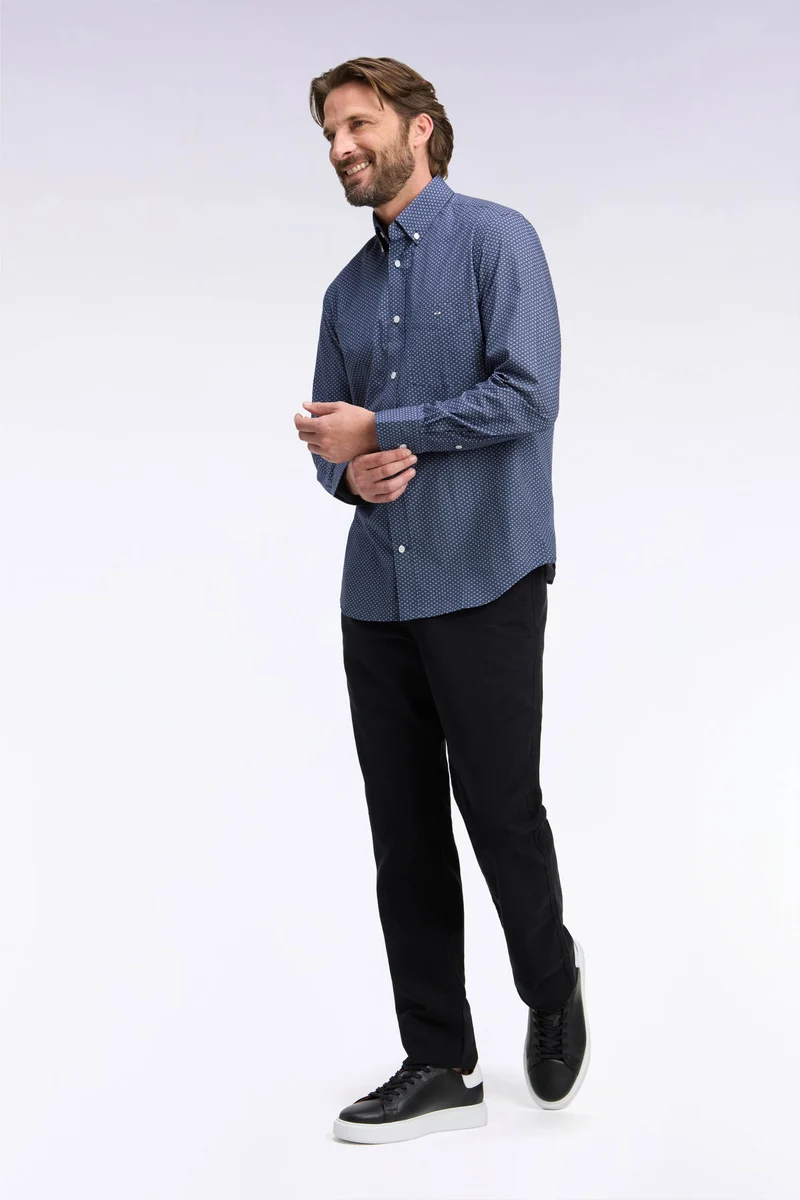Pantalon chino sans plis en gabardine de coton stretch noir
