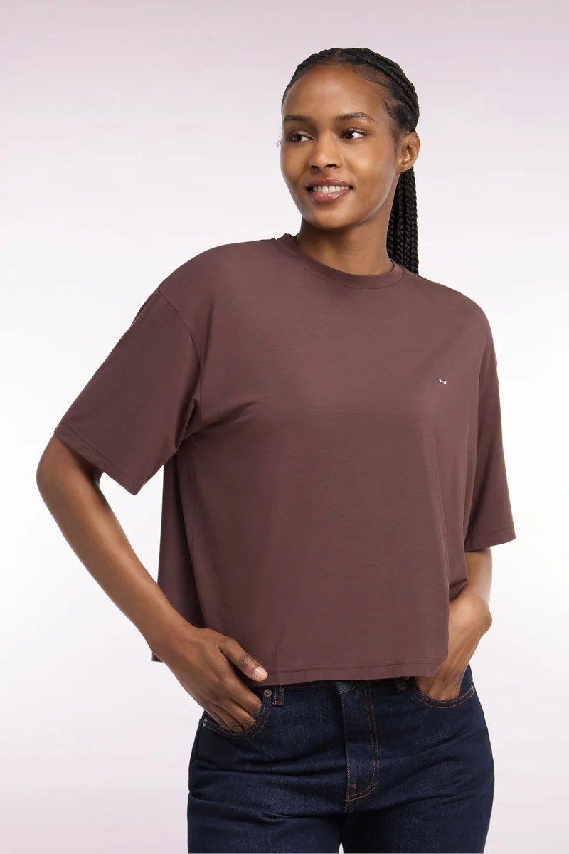 T-shirt manches courtes en modal stretch marron coupe ample