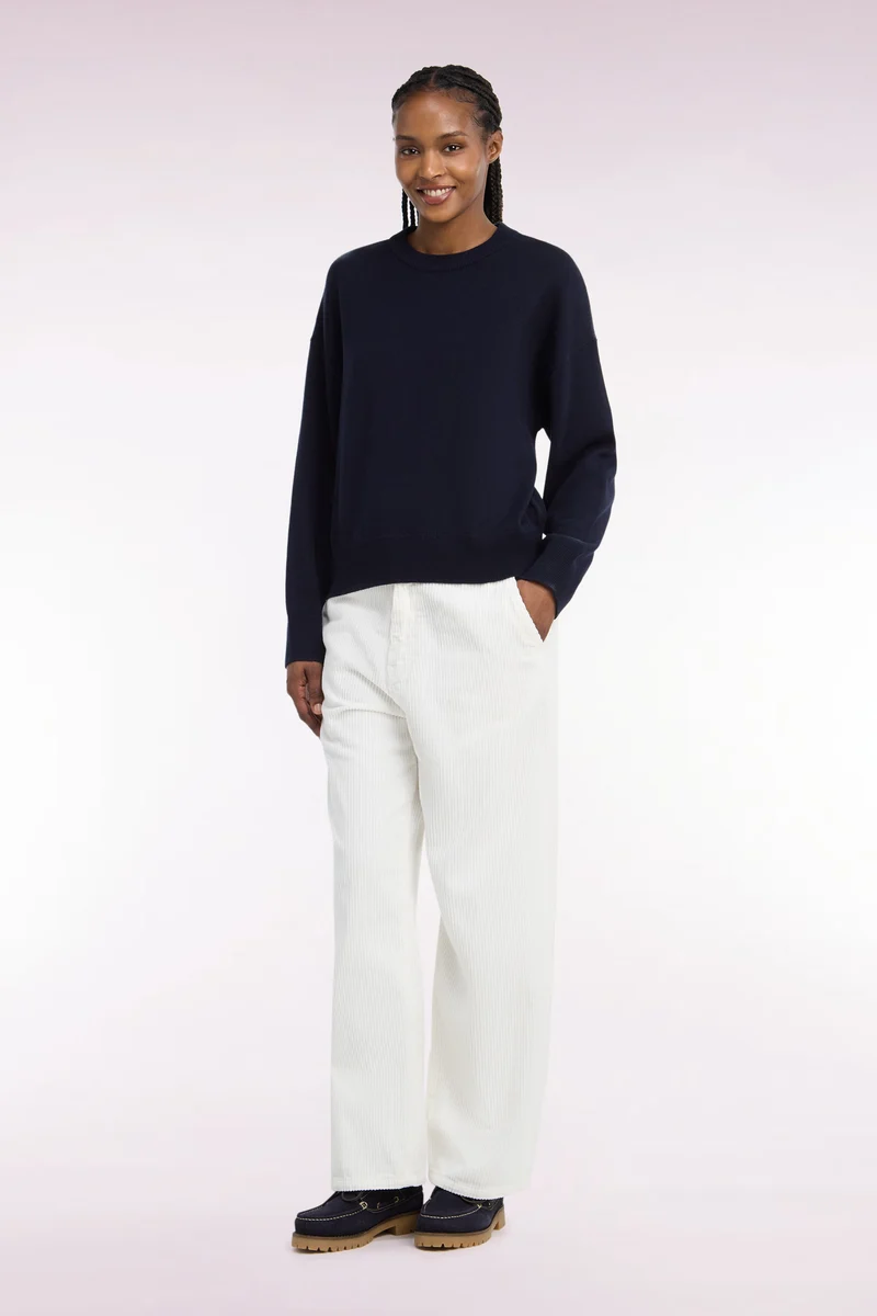 Pantalon en velours côtelé écru coupe droite