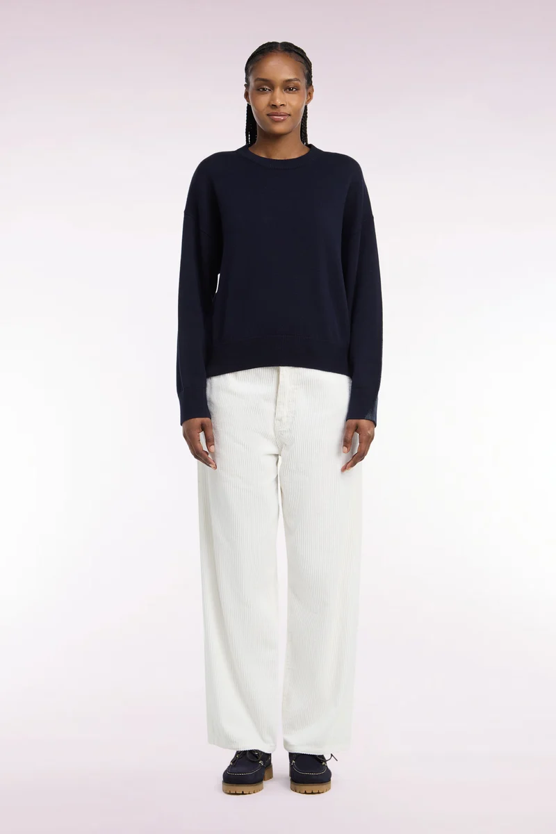 Pantalon en velours côtelé écru coupe droite