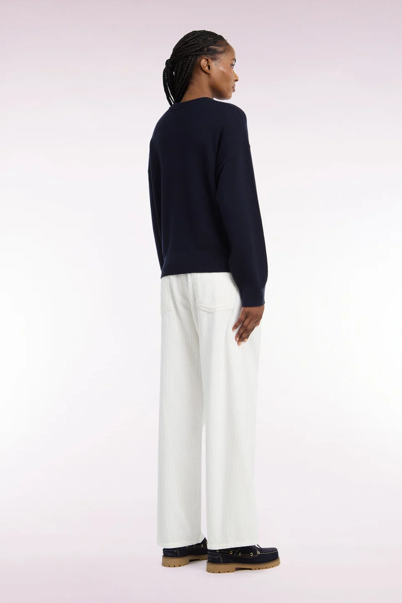 Pantalon en velours côtelé écru coupe droite