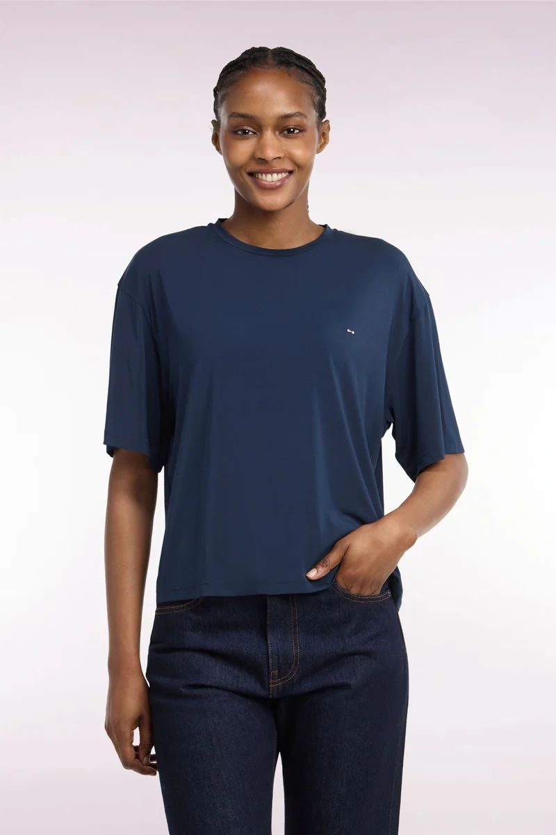 T-shirt manches courtes en modal stretch marine coupe ample